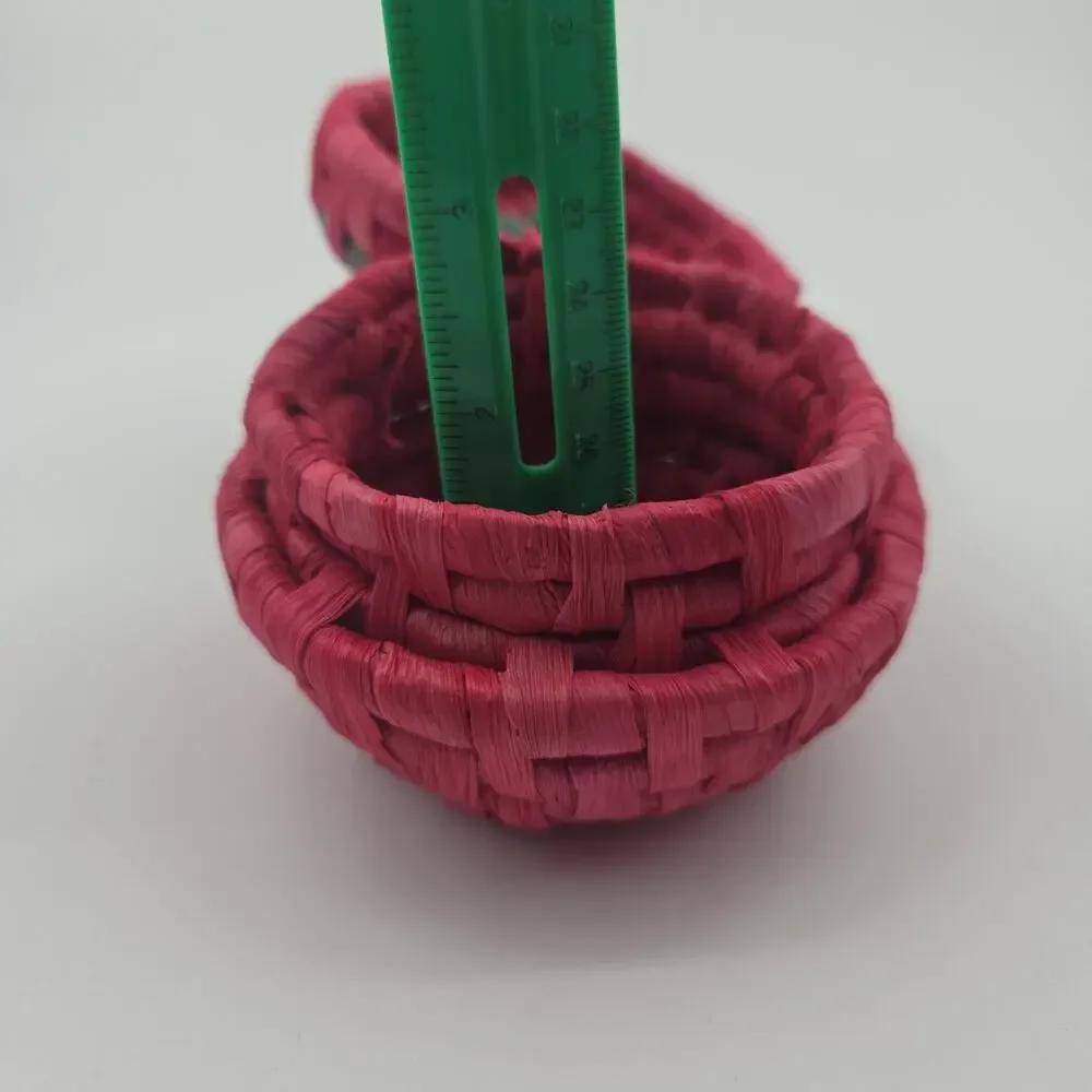 Small Strawberry Basket Handwoven Lidded Trinket Box Pink Green Boho Cottagecore
